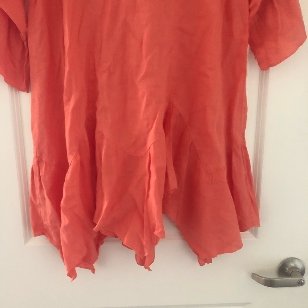 Match Point USA Lagenlook Linen Ruffle Tunic Coral Asymmetrical - Picture 5 of 8